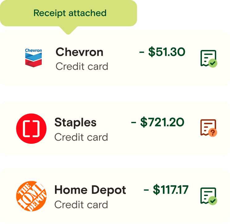 Three expenses with receipt icons